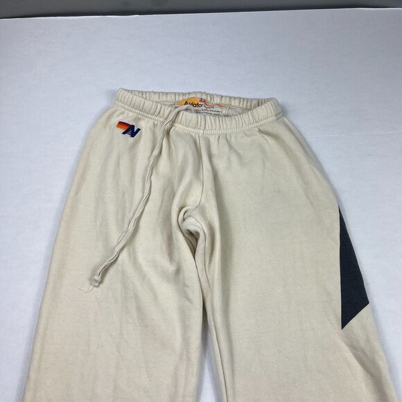 Aviator Nation Cream Logo Graphic Jogger Sweatpants Lounge Streetwear XS FLAW - Picture 2 of 12